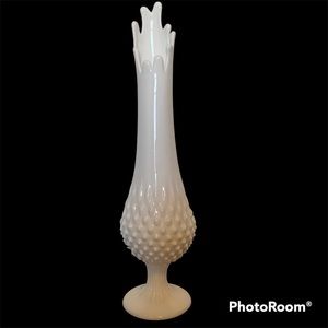 Fenton milk glass hobnail stretched swung vase